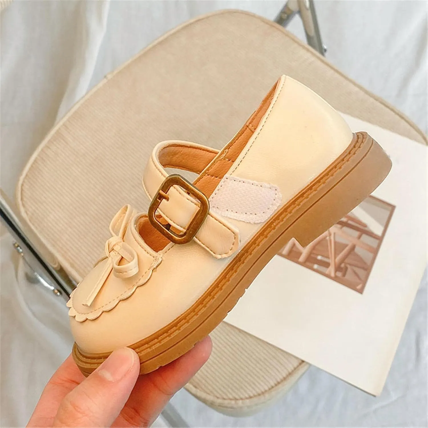 Girls Sandals Girls Leather Bow Design Soft Round Toe Princess Dress Flat Shoes(Toddler/Little Sheep Slippers for