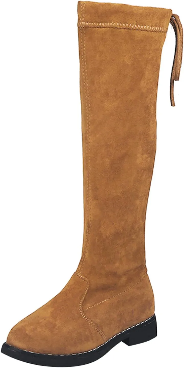 Girl's Wide Calf Wide Width Western Knee High Low Heel Boots Kids Stretchy Fashion Boots Toddler Fashion Boots