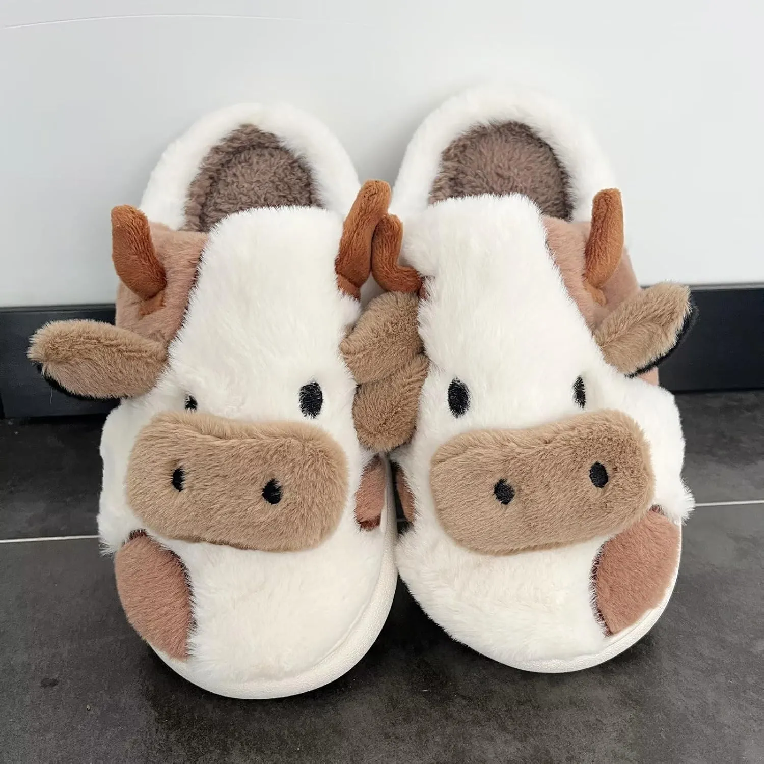 GULAKY Cow Slippers for Women Fuzzy Cute Kawaii Shoes Super Warm Soft Sole Non-slip Lightweight