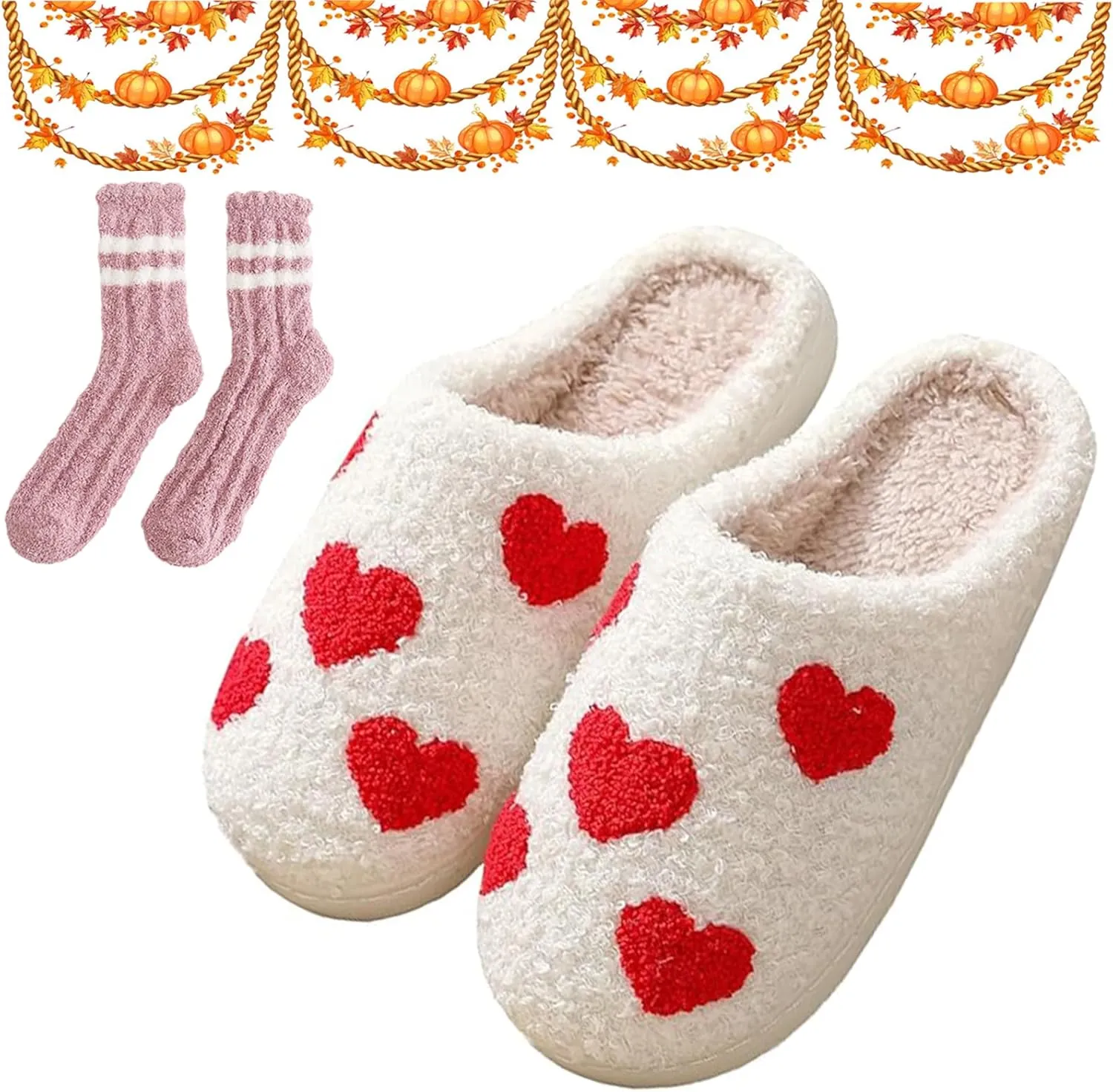Halloween Cookie Slippers, Love Slippers, Fluffy Plush Strawberry Cotton Slippers, Cute Cartoon Cherry House Slippers, Halloween Couple Slippers