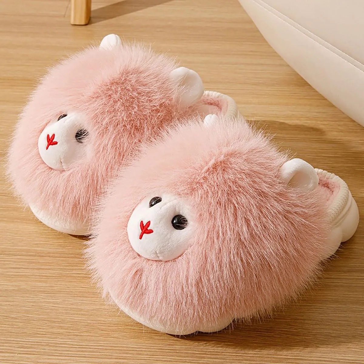 HANDKEI Women's animal slippers, sheep cotton slippers, cute indoor plush slippers