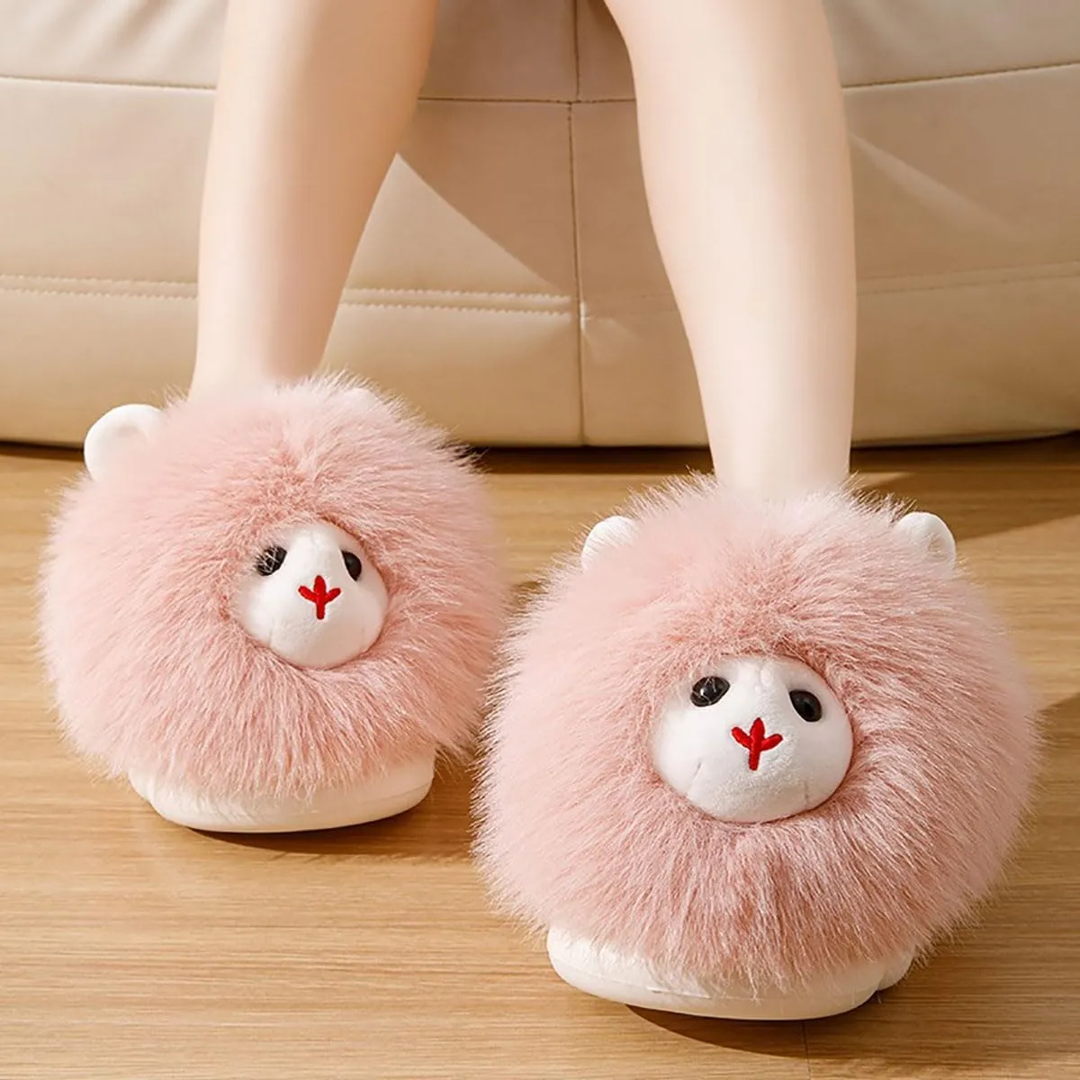HANDKEI Women's animal slippers, sheep cotton slippers, cute indoor plush slippers