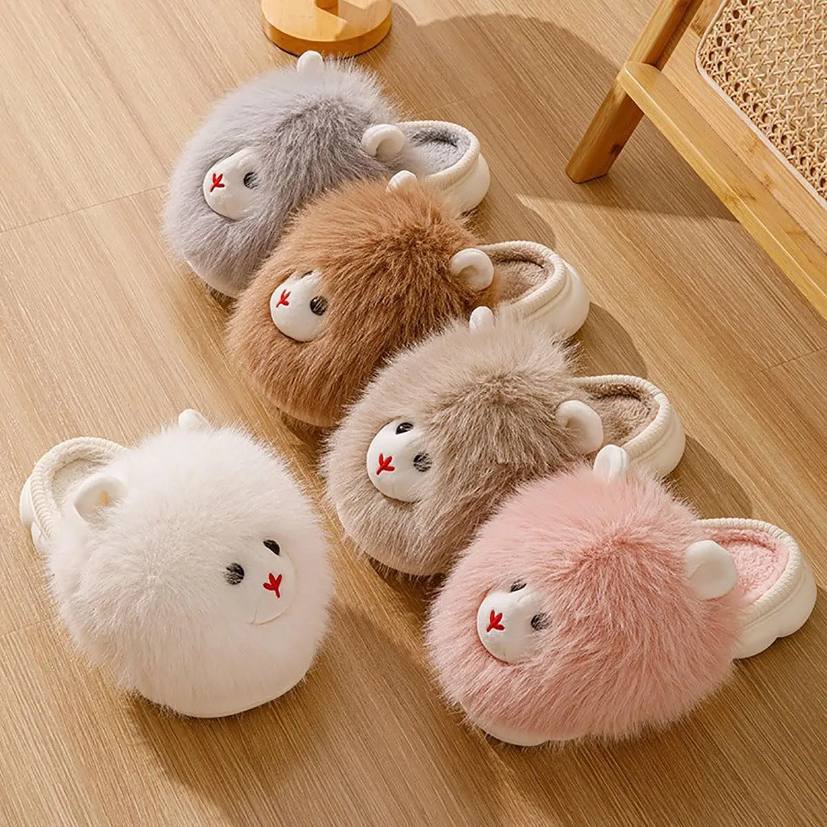 HANDKEI Women's animal slippers, sheep cotton slippers, cute indoor plush slippers