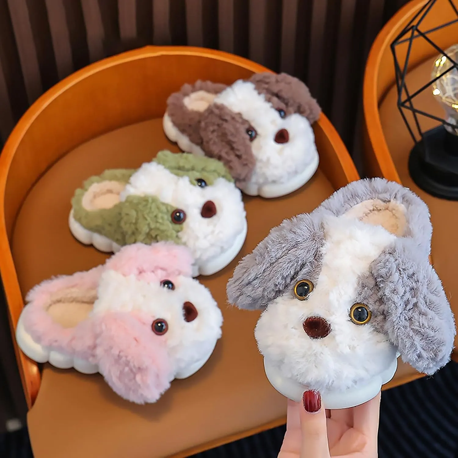 Infant Shoes Toddler Kids Slippers Cute Animal Cartoon Shoes Girls Boys Warm Fuzzy Winter Household Slippers Dog Shoes