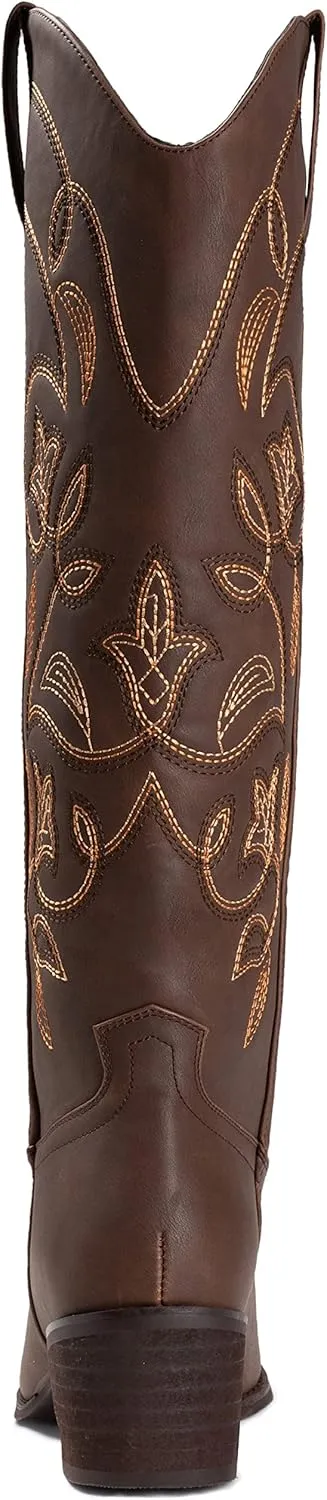 IUV Cowboy Boots For Women Pointy Toe Women's Western Boots Cowgirl Boots Mid Calf Boots