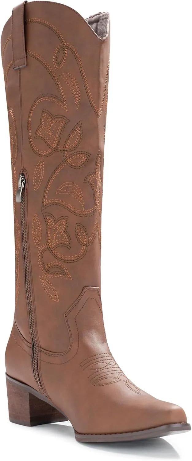 IUV Cowboy Boots For Women Pointy Toe Women's Western Boots Cowgirl Boots Mid Calf Boots