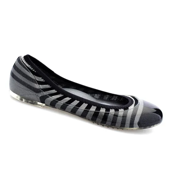 ja-vie charcoal/black rugby stripe jelly flats shoes