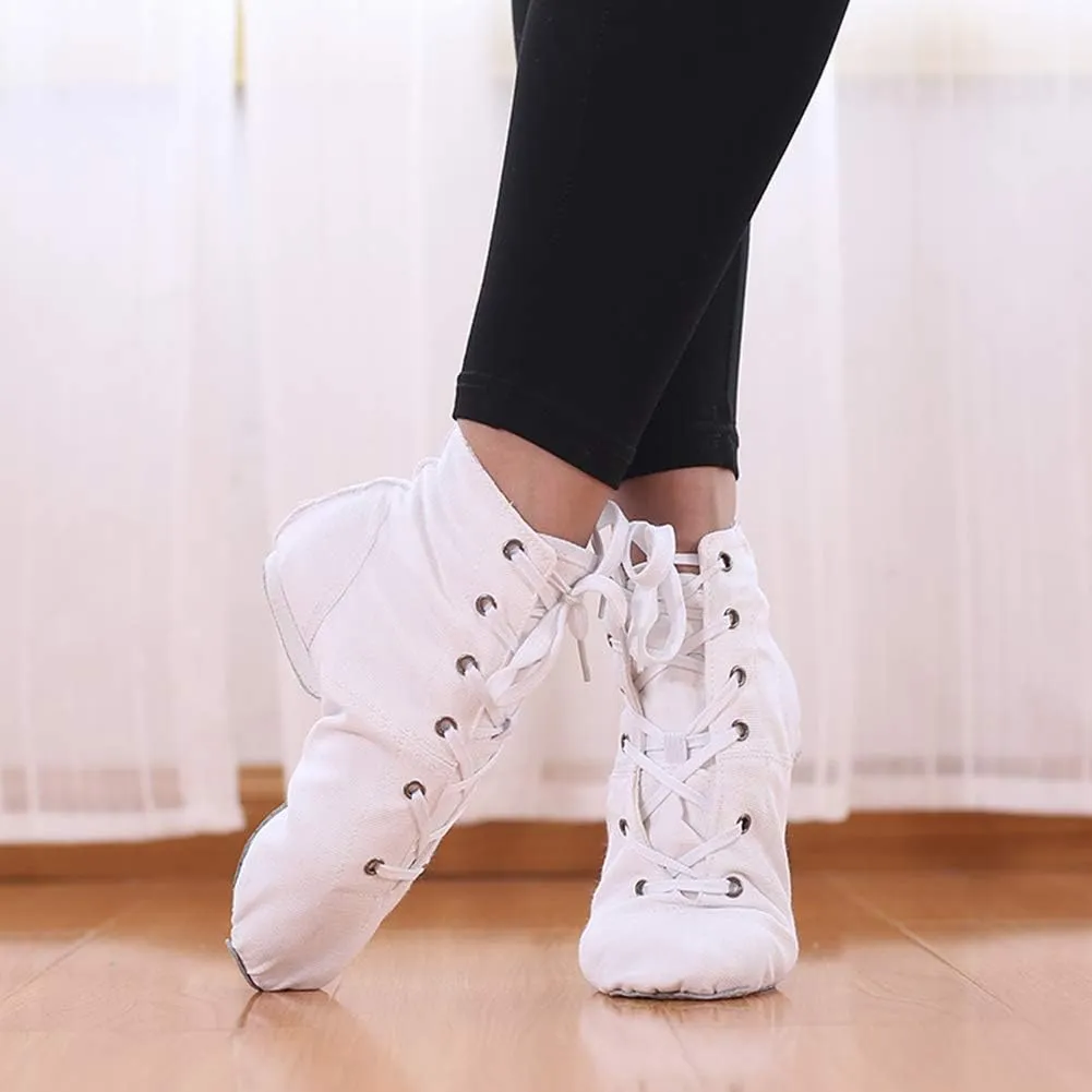 JUODVMP Women's Canvas Flats Boots Jazz Dance Shoes Breathable Canvas Jazz Dance Shoes Boot Jazz Shoes for Adult & Child,Model TJGBFBJS