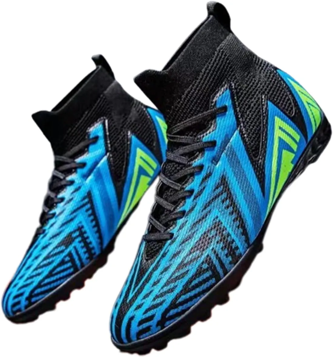 Kervaky Men's Football Shoes - Blue - Modern Style - Lace-Up - Round Toe - Flat Heel - Mesh Outer - EVA Insole - Moderate Cushioning - Spikes - Soccer - Sports - All Seasons