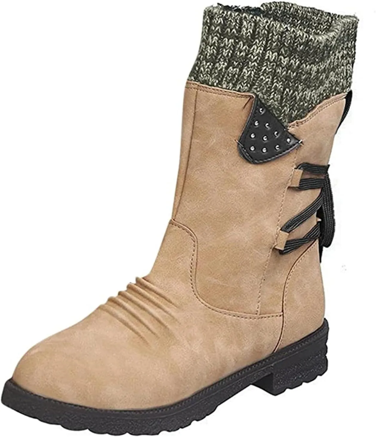 Ladmiple Boots For Women Ankle Booties Low Heel Mid Calf Combat Riding Fashion Winter Motorcycle Military Biker Boots
