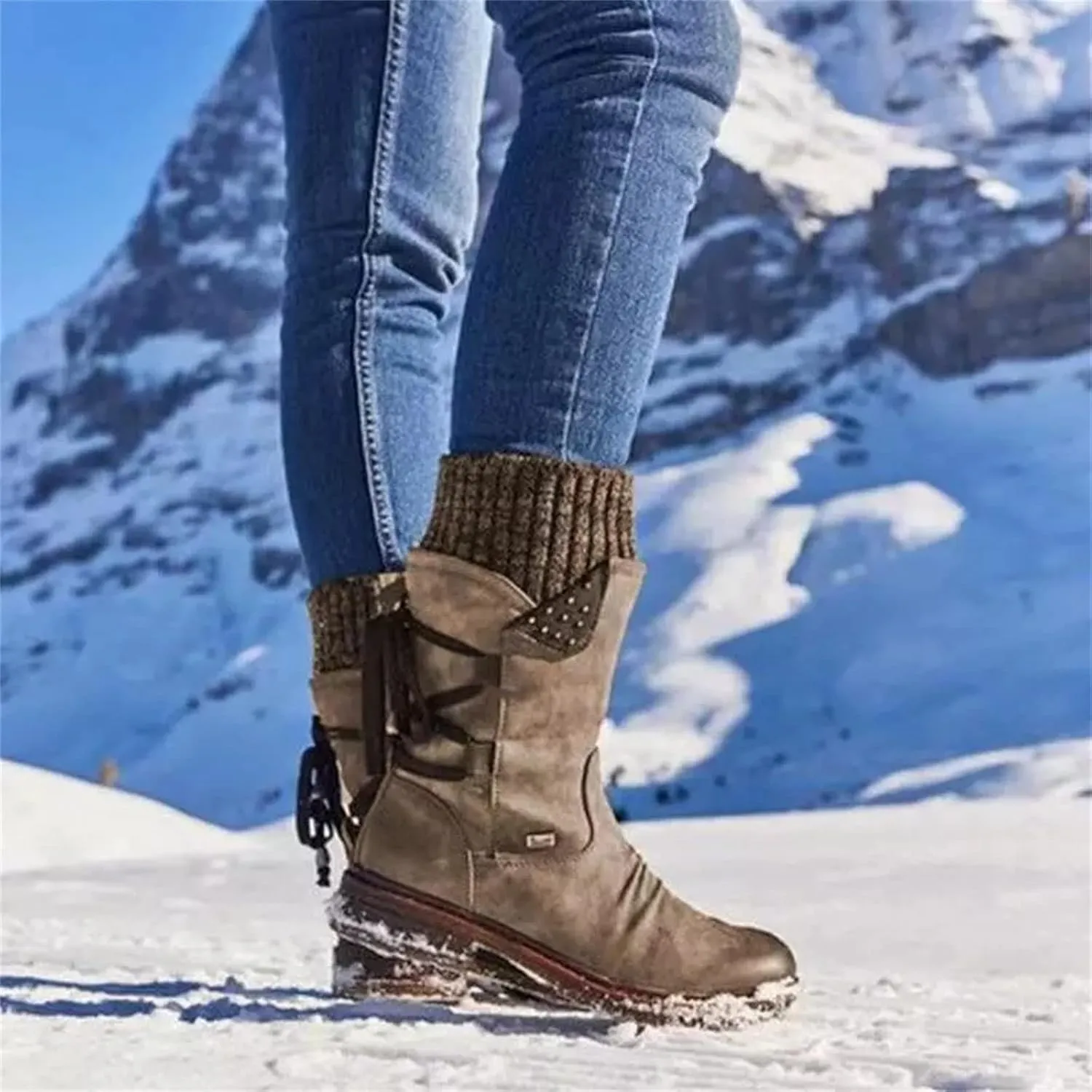 Ladmiple Boots For Women Ankle Booties Low Heel Mid Calf Combat Riding Fashion Winter Motorcycle Military Biker Boots