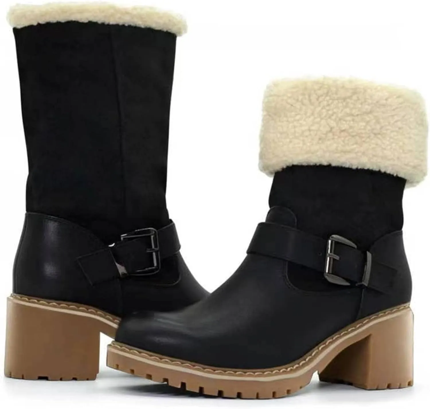 Ladmiple Snow Boots For Women 2023 Trendy Winter Boots Slip on Fur Lined Cold Weather Warm Ankle Booties Mid Calf Shoes