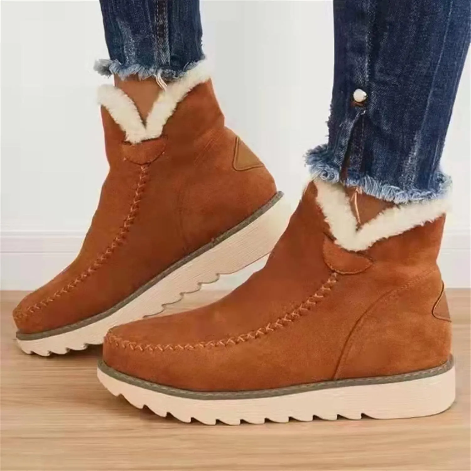 Ladmiple Trending Winter Boots For Women 2024 Snow Boots Faux Fur Lined Slip On Ankle Booties Fashion Warm Loafers Shoes