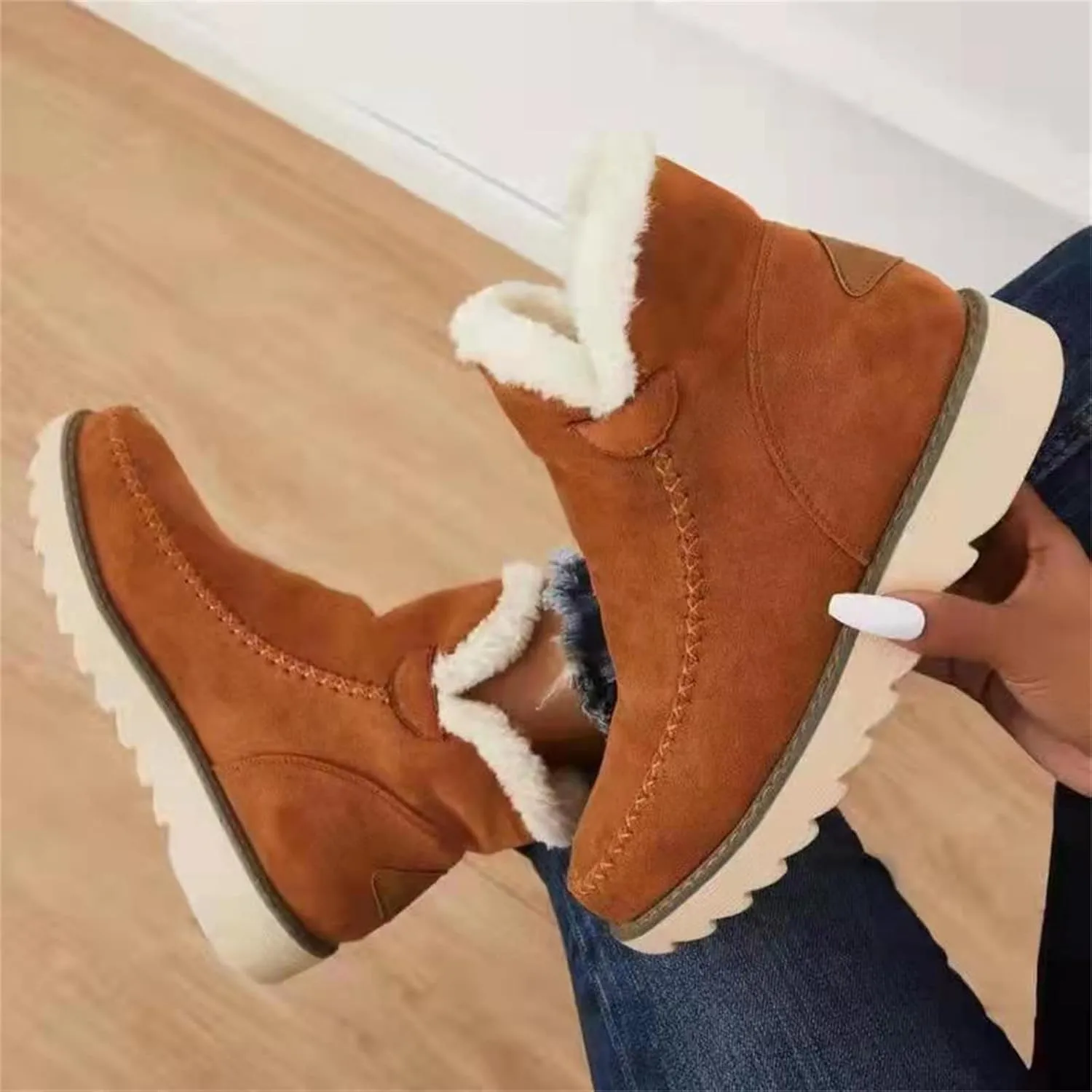 Ladmiple Trending Winter Boots For Women 2024 Snow Boots Faux Fur Lined Slip On Ankle Booties Fashion Warm Loafers Shoes