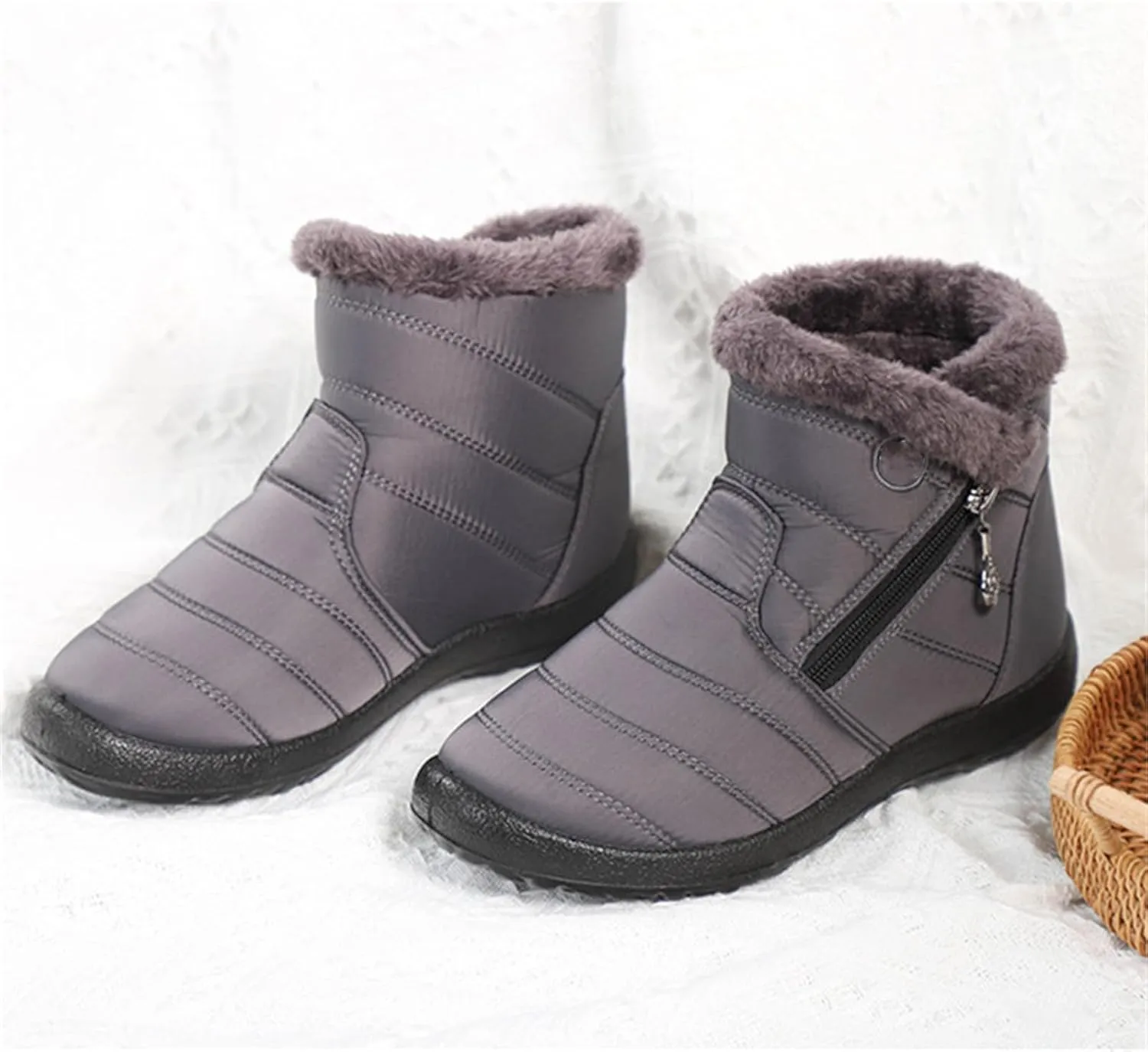 Ladmiple Winter Boots For Women Waterproof Snow Wide Width Fur Lined Warm Ankle Booties Slip On Outdoor Comfortable Shoes