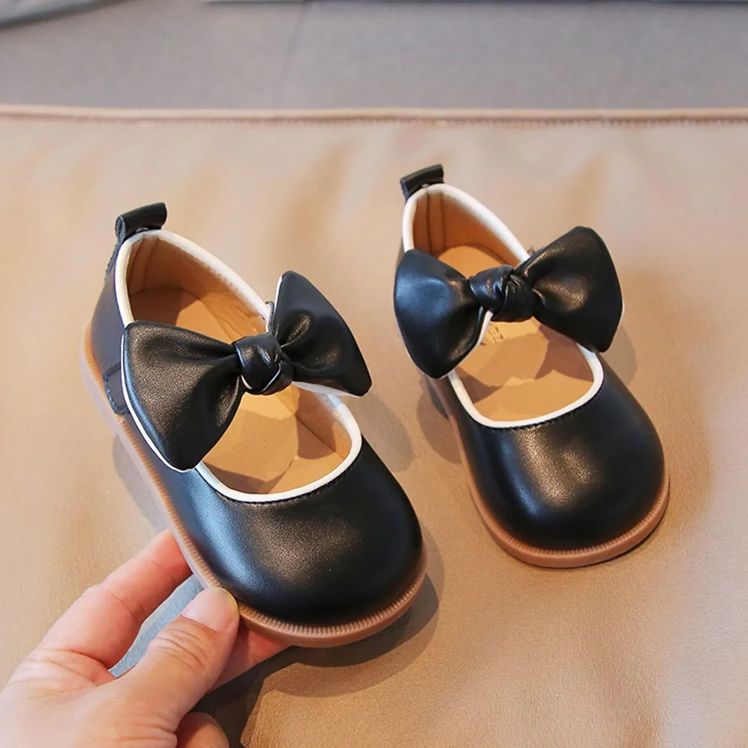 Little Girl Mary Jane Dress Shoes with Bow Flower Girl Shoes Toddler Girl School Uniform Shoes for Wedding Party