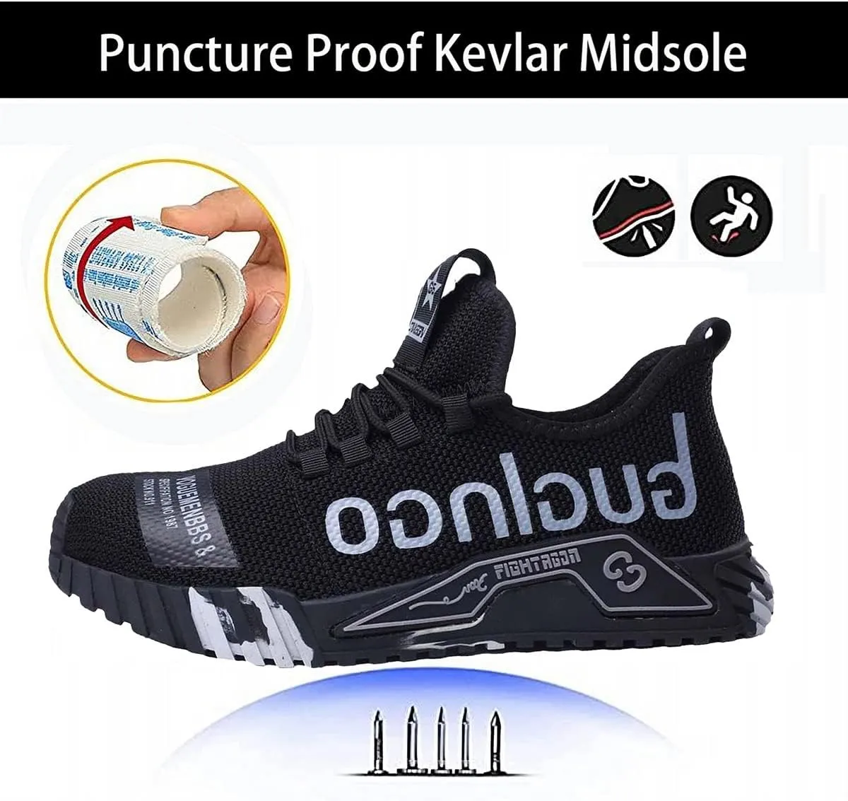 Men Women Indestructible Work Shoes,Lightweight Safety Shoes Slip Resistant Work Sneaker Breathable Puncture Proof Shoes