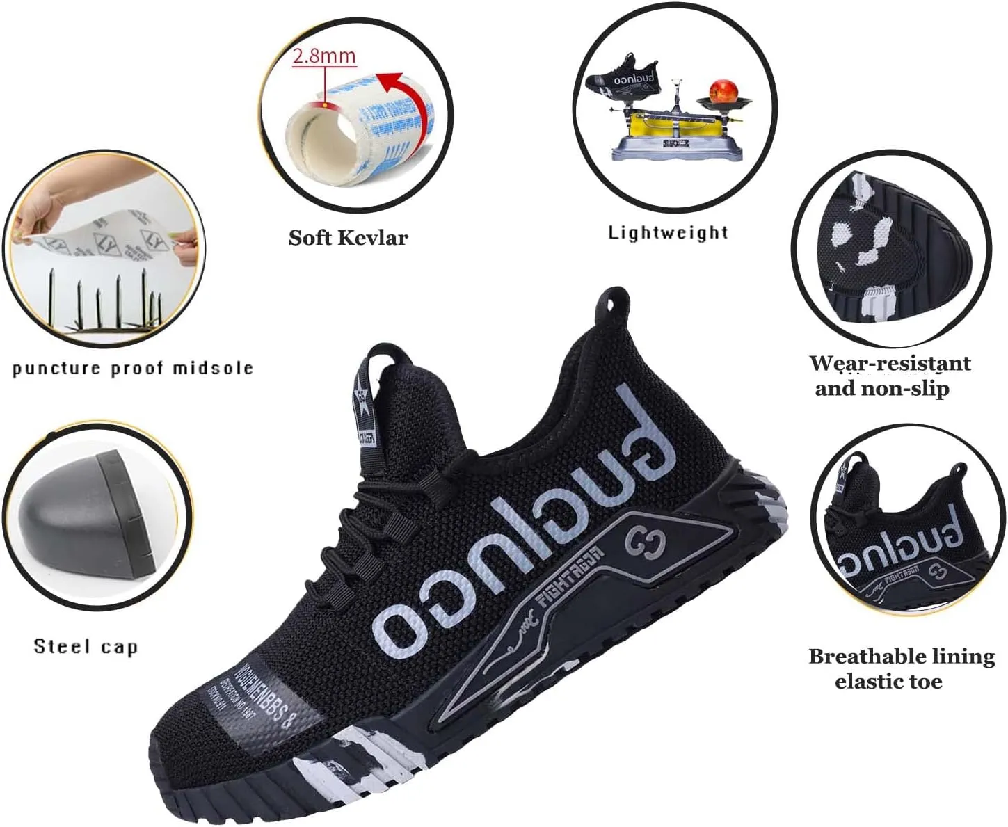 Men Women Indestructible Work Shoes,Lightweight Safety Shoes Slip Resistant Work Sneaker Breathable Puncture Proof Shoes