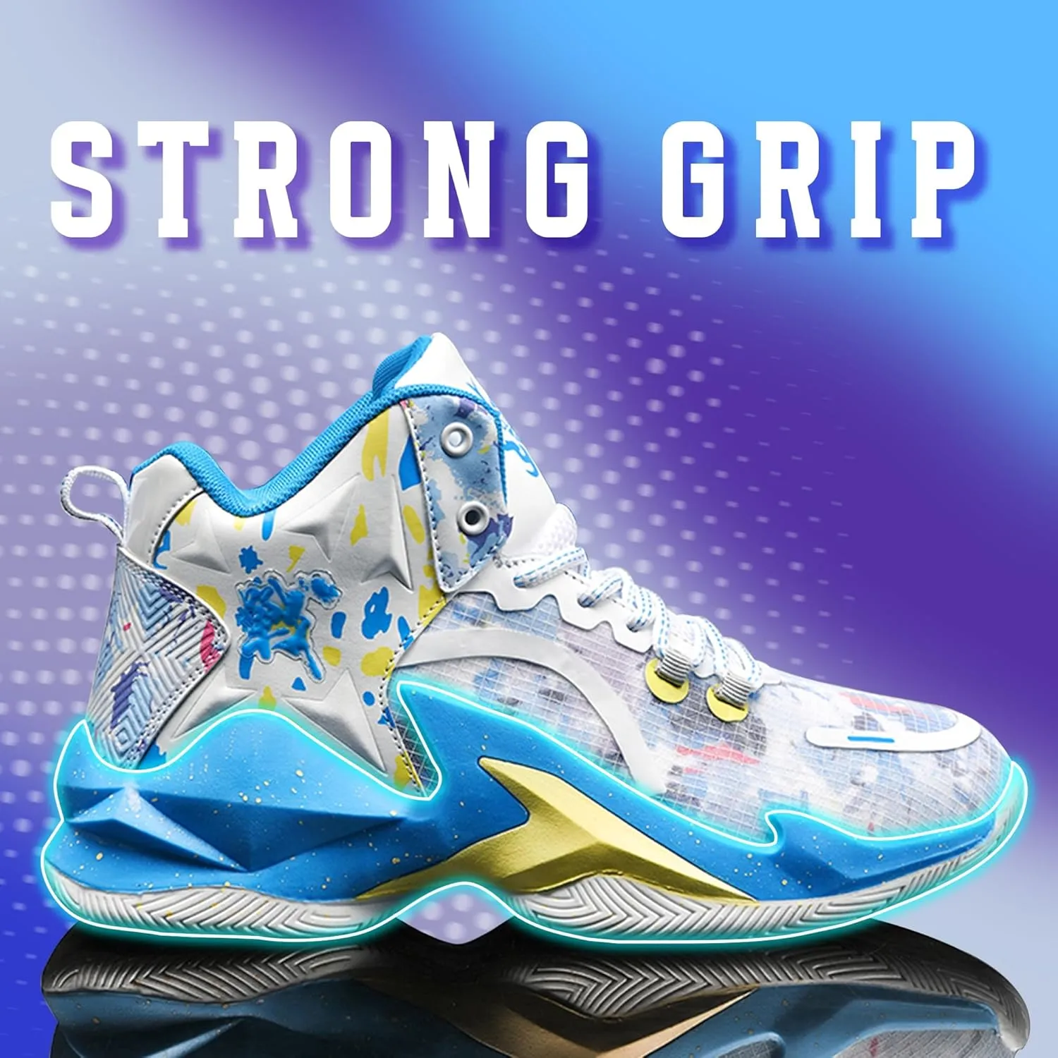 Men's Basketball Shoes Breathable Anti Slip Fashionable Graffiti Training Shoes Outdoor Shoes