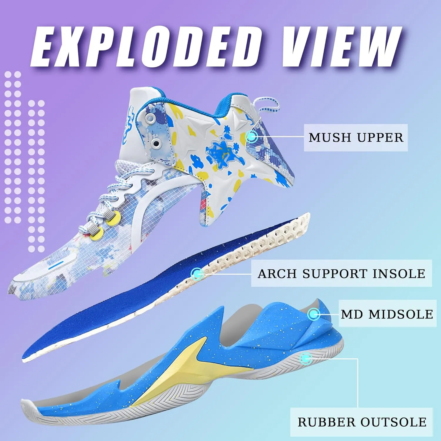 Men's Basketball Shoes Breathable Anti Slip Fashionable Graffiti Training Shoes Outdoor Shoes