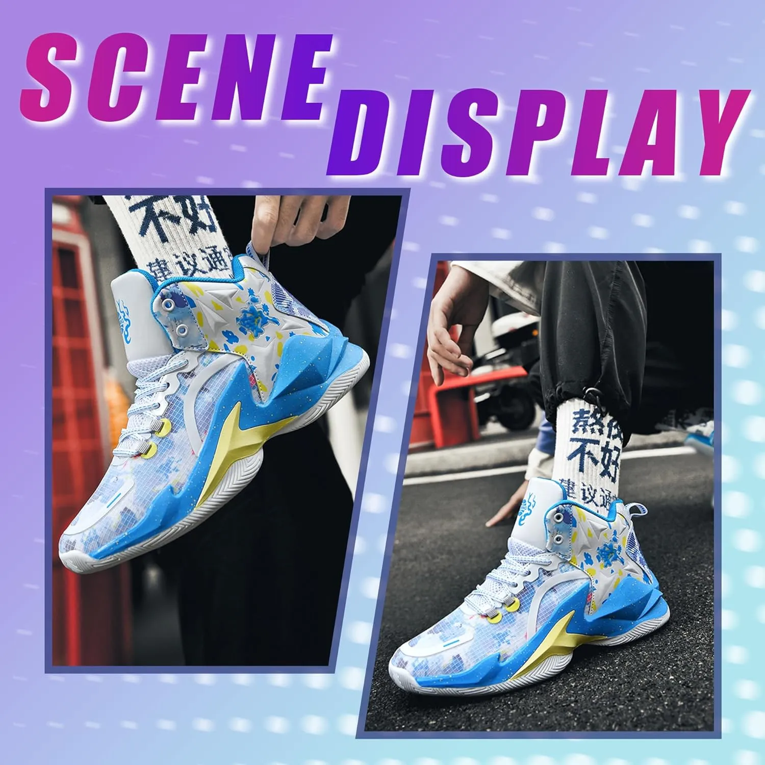 Men's Basketball Shoes Breathable Anti Slip Fashionable Graffiti Training Shoes Outdoor Shoes