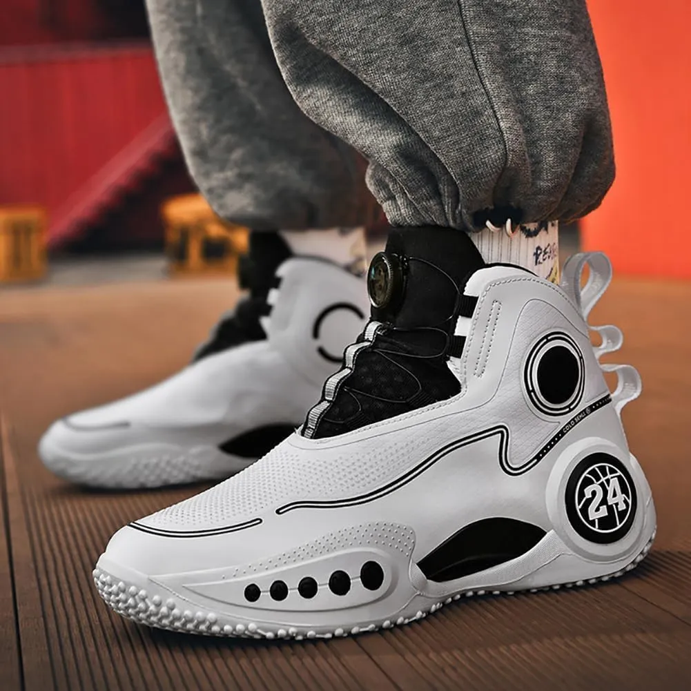 Mens Basketball Shoes Non Slip Sneakers Professional Basketball Sports Shoes for Men Running Shoes (White,8)