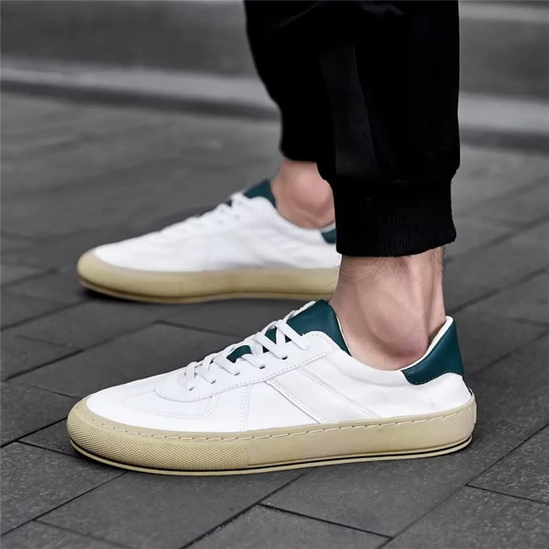 Men's Casual Sneakers Comfortable Lightweight Leather Low Top Non-Slip Skate Shoes Lace-up Walking Shoes