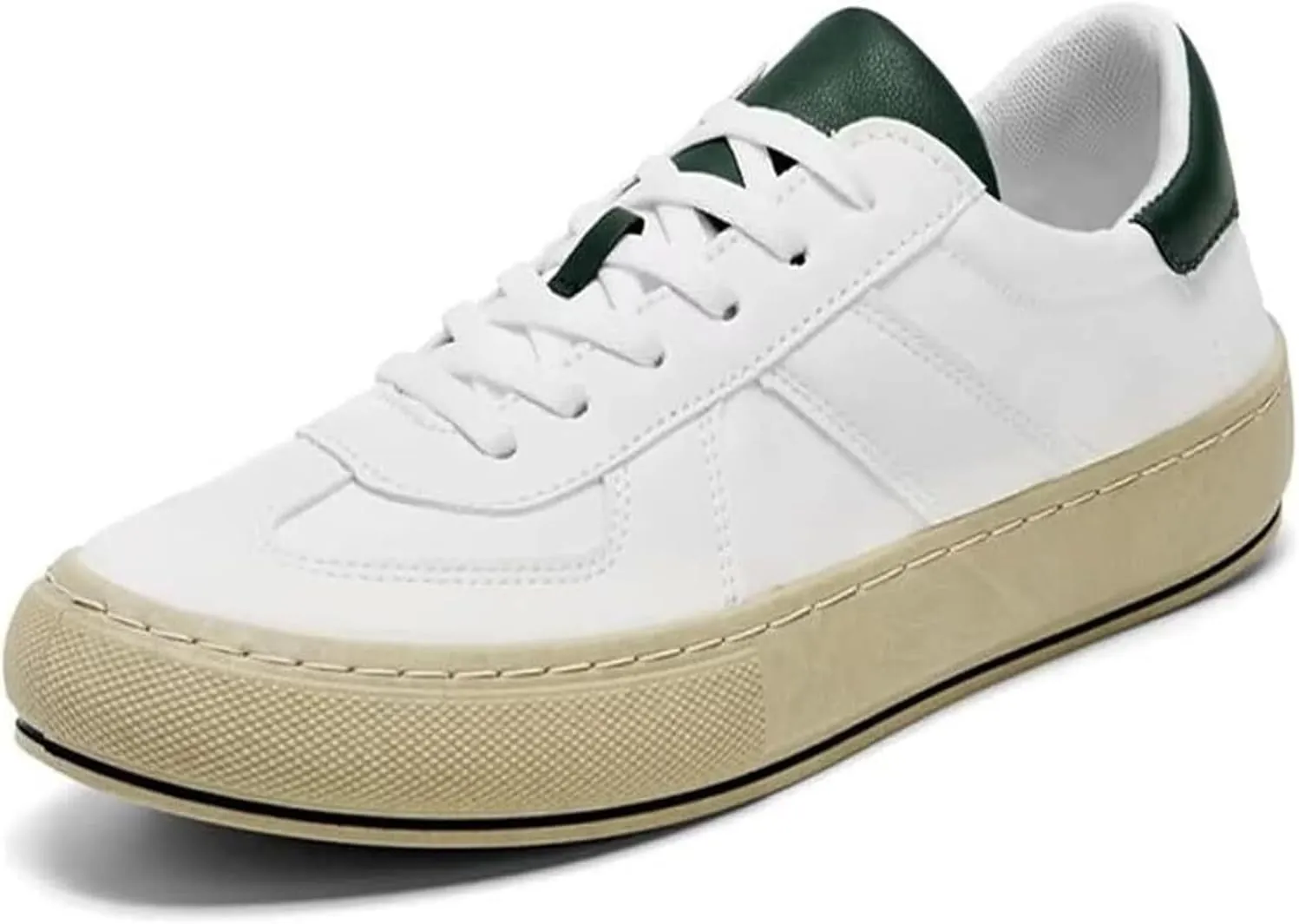 Men's Casual Sneakers Comfortable Lightweight Leather Low Top Non-Slip Skate Shoes Lace-up Walking Shoes