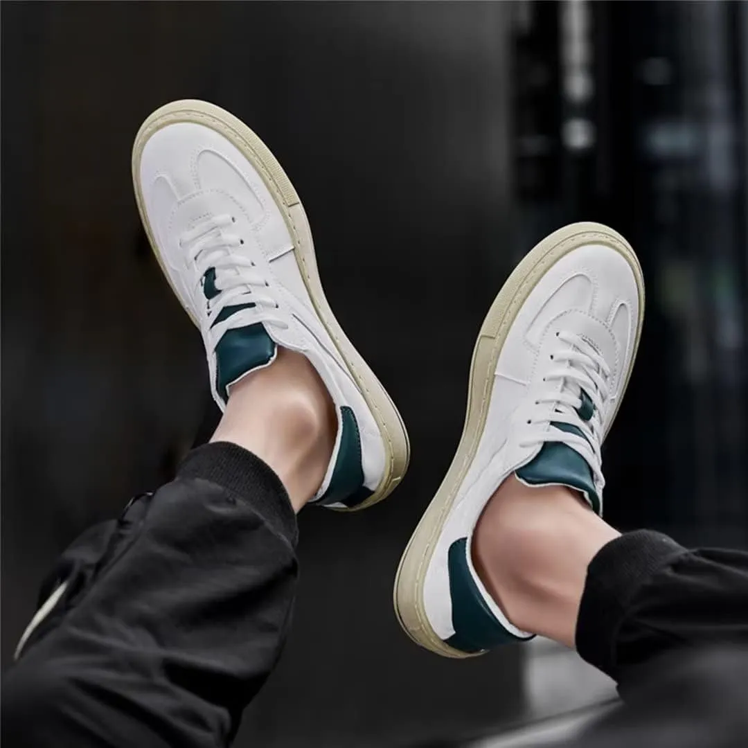 Men's Casual Sneakers Comfortable Lightweight Leather Low Top Non-Slip Skate Shoes Lace-up Walking Shoes