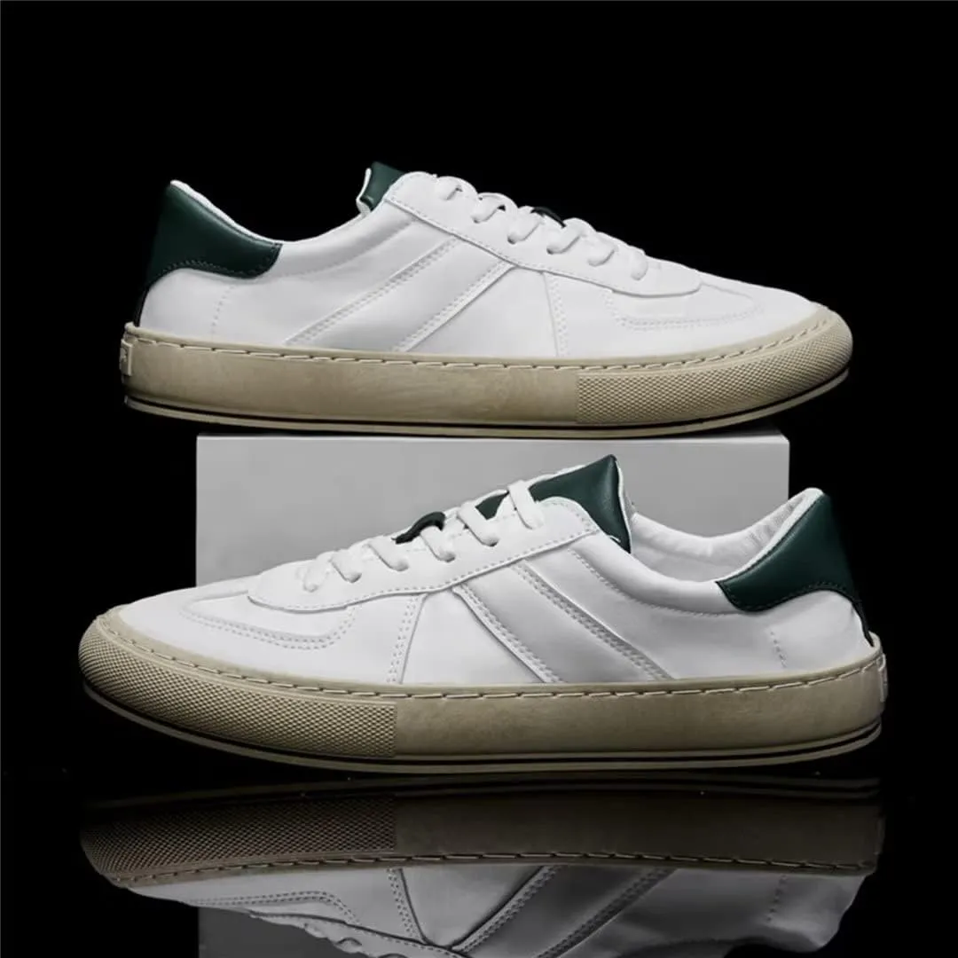 Men's Casual Sneakers Comfortable Lightweight Leather Low Top Non-Slip Skate Shoes Lace-up Walking Shoes