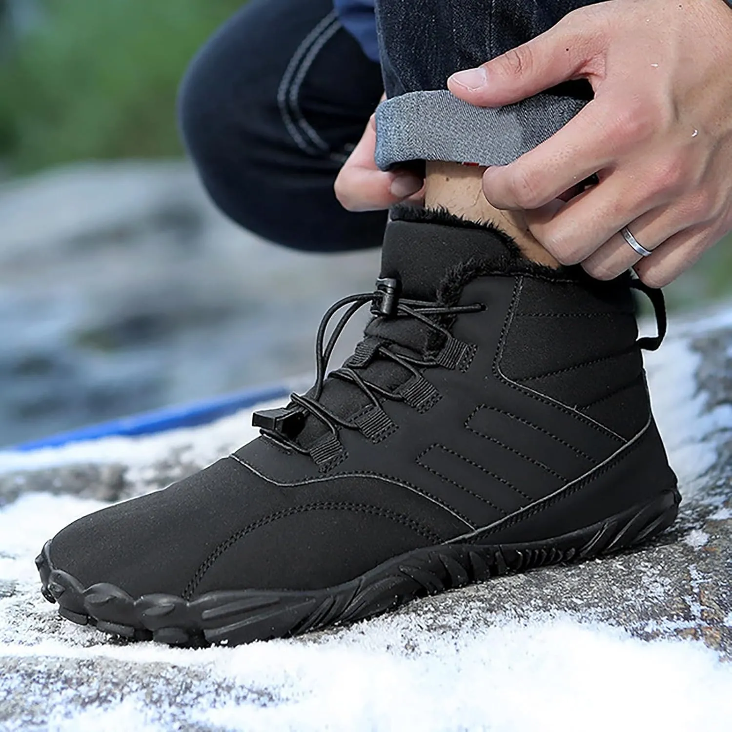 Mens Snow Boots Warm Fur Lined Winter Boots Lace Up Waterproof Non Slip Outdoor Lightweight Ankle Boots Work Trekking Hiking Boot