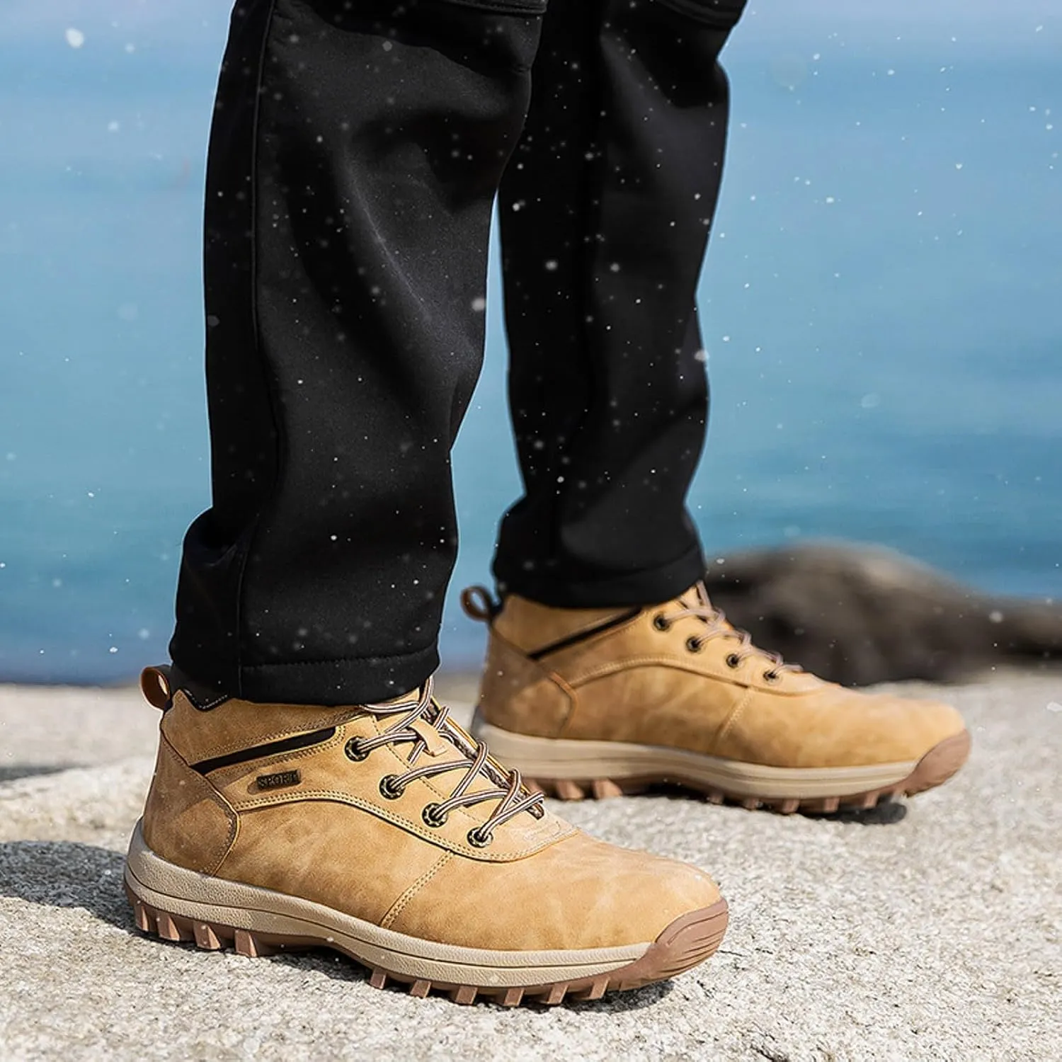 Mens Snow Boots Waterproof Warm Furry Lined Winter Boots Lace Up Sneakers Cold Weather Anti-Slip Ankle Boots Comfortable Slip on Hiking Walking Shoes Sneakers