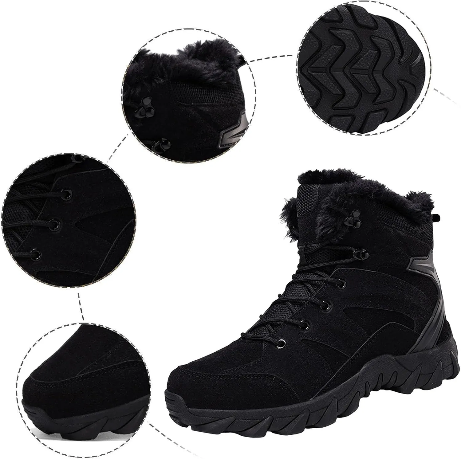 Mens Snow Boots Waterproof Winter Boots Lace Up Non Slip Warm Fur Booties Winter Casual Slip on Ankle Boots Thickening Winter Shoes Walking Hiking Boots