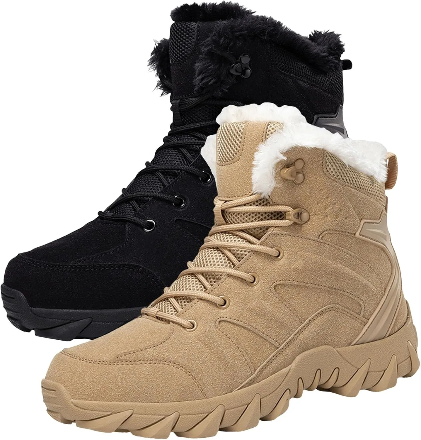 Mens Snow Boots Waterproof Winter Boots Lace Up Non Slip Warm Fur Booties Winter Casual Slip on Ankle Boots Thickening Winter Shoes Walking Hiking Boots