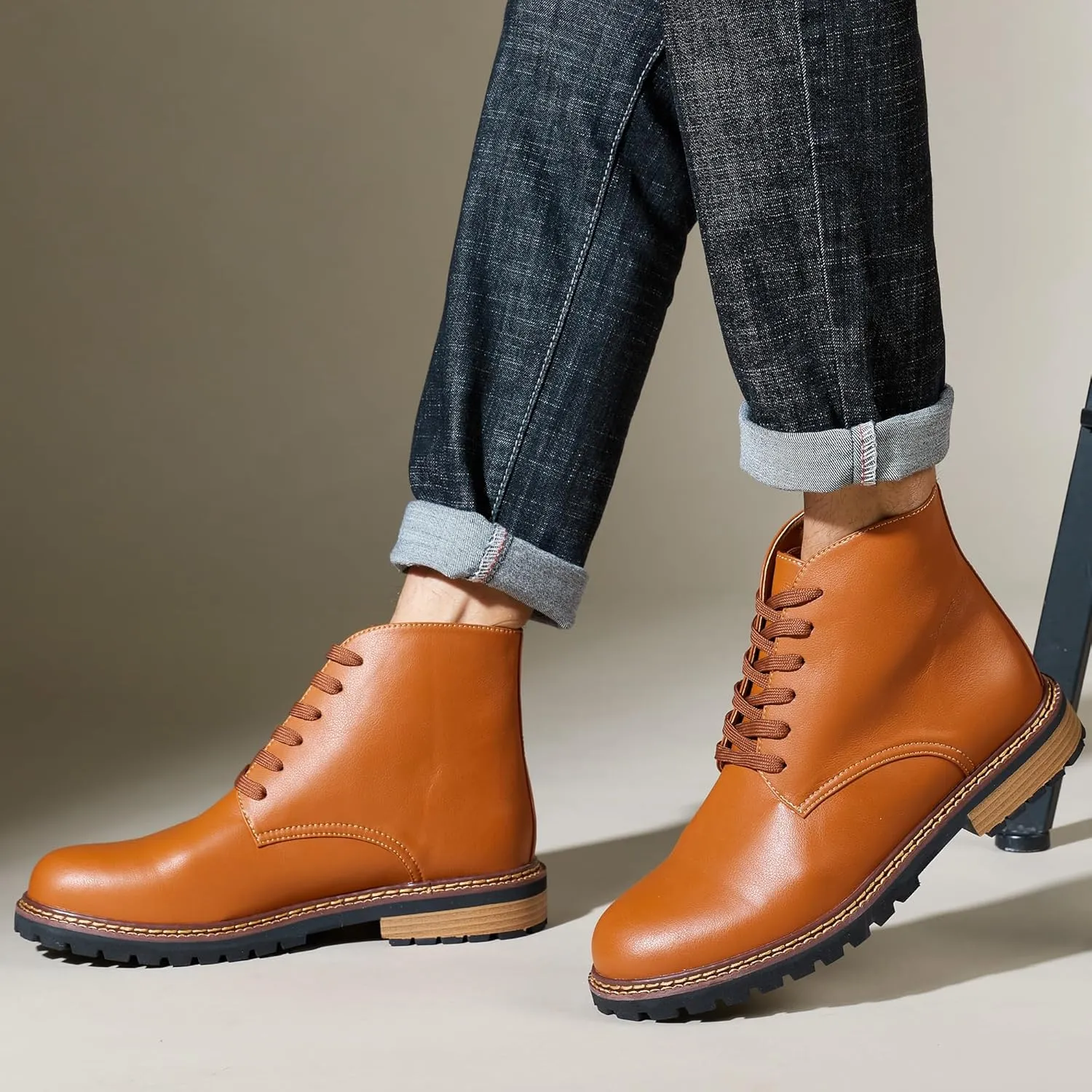 Men's Wide Calf Cowboy Boots, Motorcycle Leather Boots, Men's Black Waterproof Low Heeled Riding Boots, Bicycle Boots, Western Work Boots, Hiking Boots