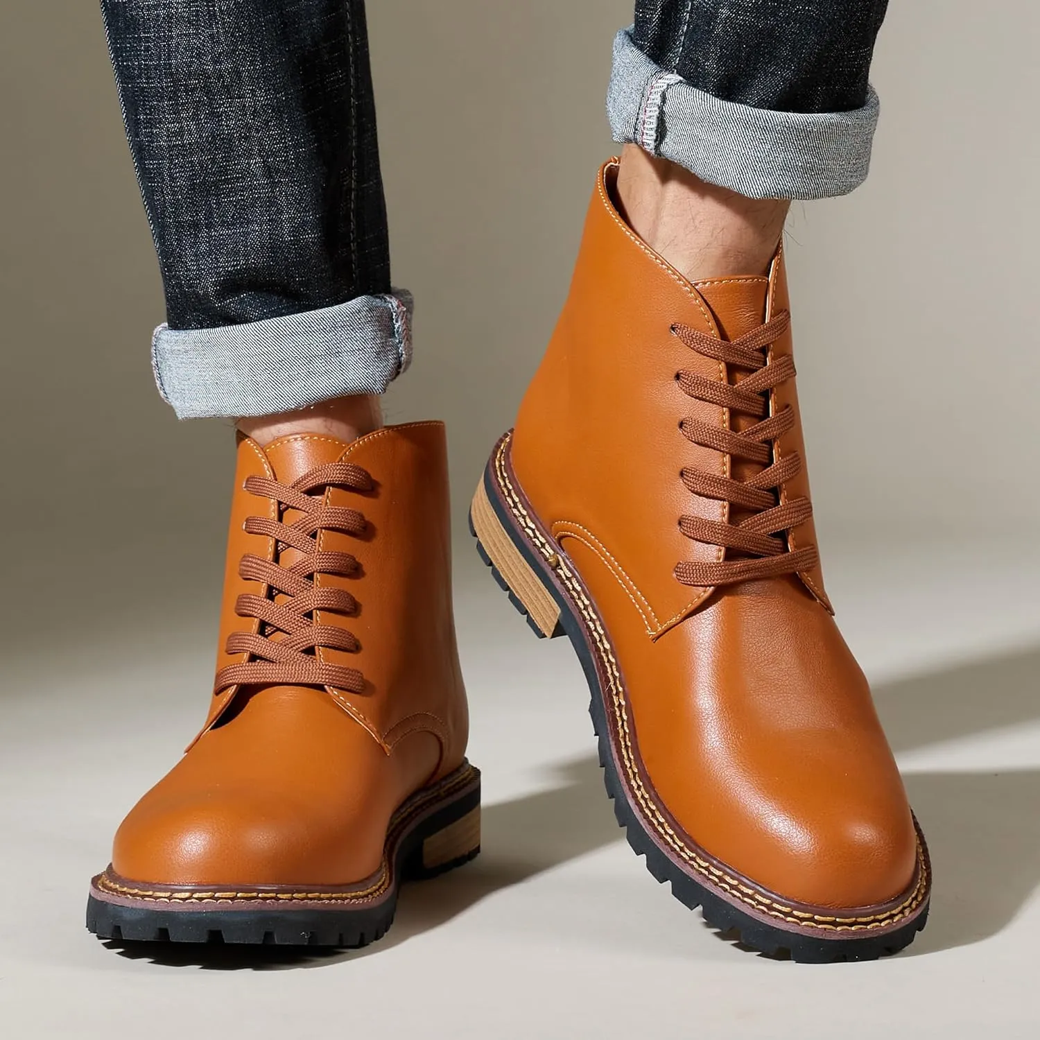 Men's Wide Calf Cowboy Boots, Motorcycle Leather Boots, Men's Black Waterproof Low Heeled Riding Boots, Bicycle Boots, Western Work Boots, Hiking Boots