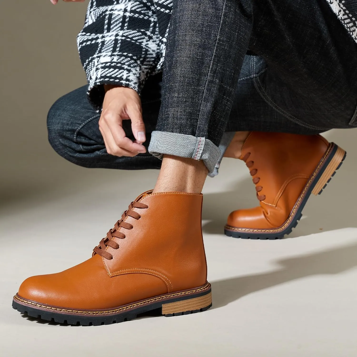 Men's Wide Calf Cowboy Boots, Motorcycle Leather Boots, Men's Black Waterproof Low Heeled Riding Boots, Bicycle Boots, Western Work Boots, Hiking Boots