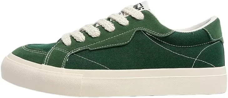 [Minimalist Design] Men's Trendy Green Skate Sneakers - Casual Low-Top Lace-Up Shoes with White Stripe, Comfortable PU Upper & Durable PVC Sole for Casual Attire