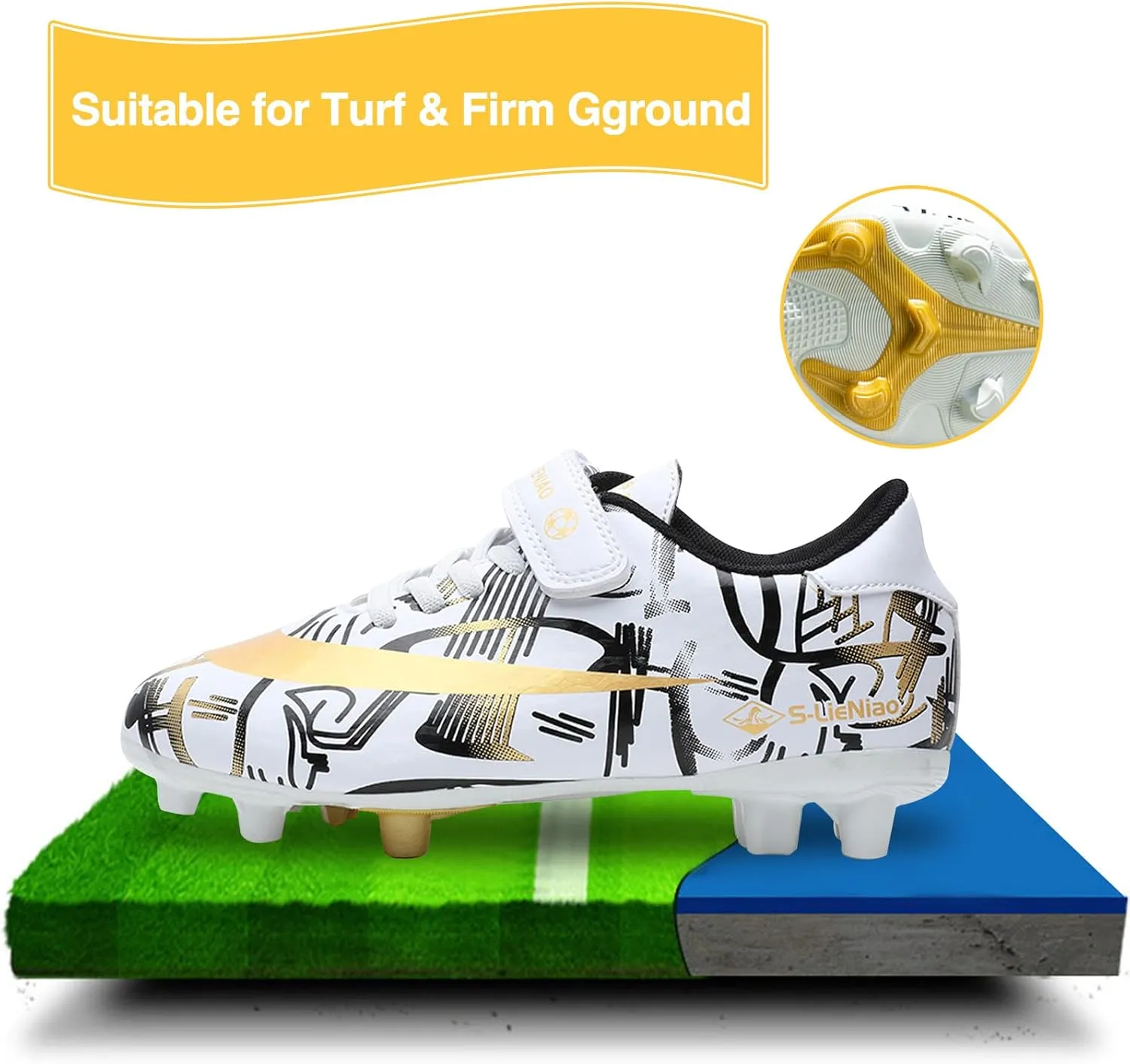 Mnplciea Kids Soccer Cleats Boys Girls Athletic Football Shoes Teenager Outdoor Indoor Anti-SlipTurf Soccer Shoes