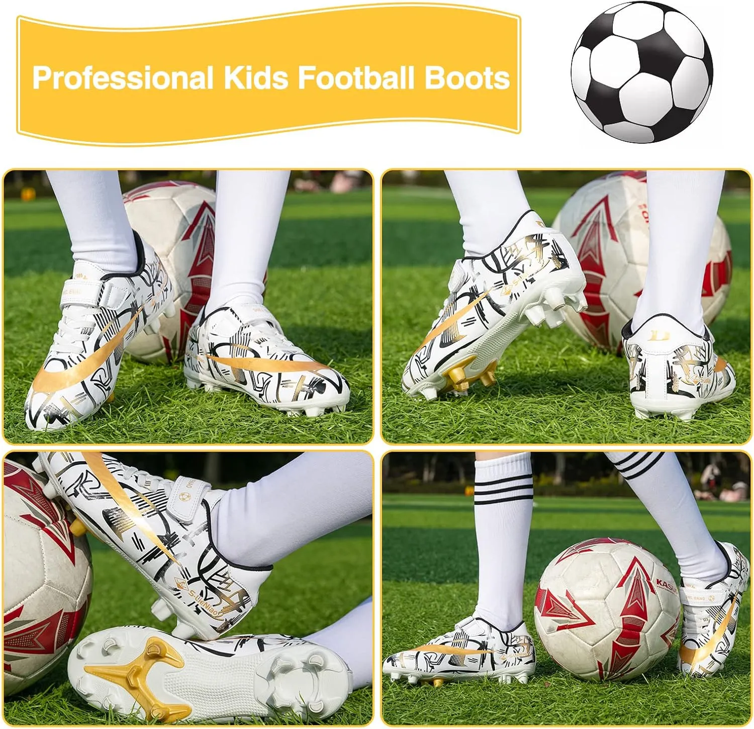 Mnplciea Kids Soccer Cleats Boys Girls Athletic Football Shoes Teenager Outdoor Indoor Anti-SlipTurf Soccer Shoes