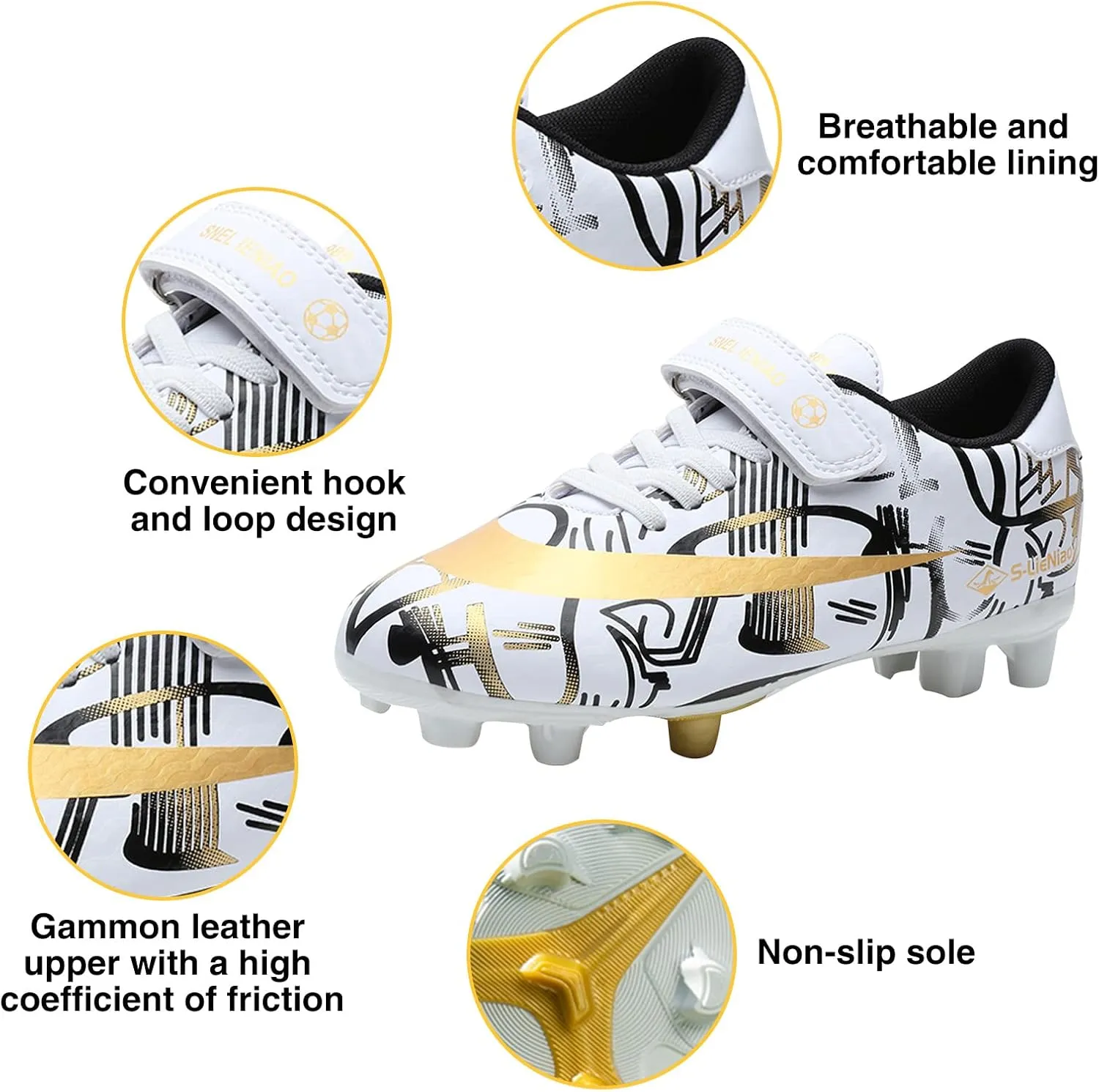 Mnplciea Kids Soccer Cleats Boys Girls Athletic Football Shoes Teenager Outdoor Indoor Anti-SlipTurf Soccer Shoes