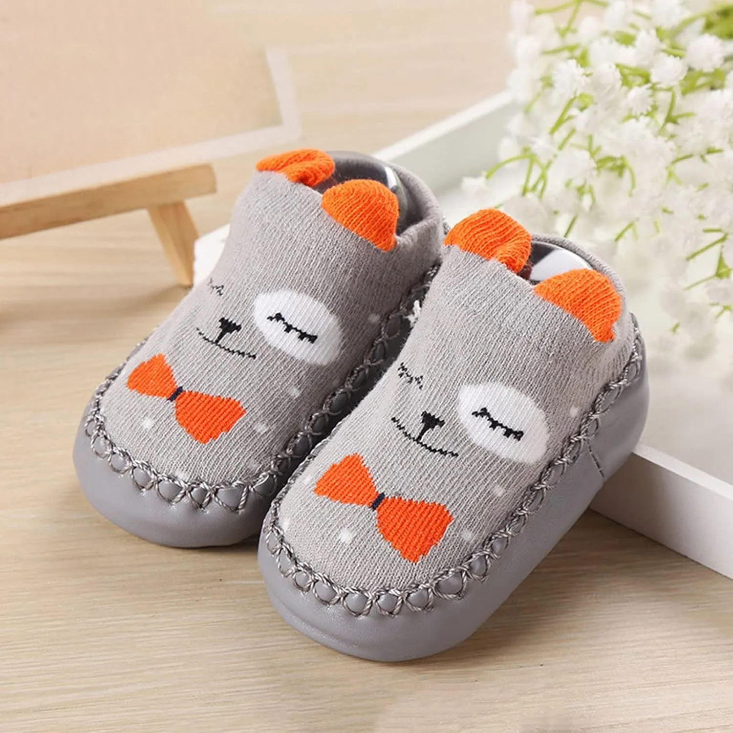 Newborn Baby Boys Girls Cartoon Ears Floor Socks Non Slip Baby Step Shoes Socks Infants Shoes
