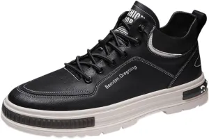 Slip on Walking Shoes Men Comfortable PU Leather Memory Foam Breathable Fashion Sneakers Non Slip Arch Support Cushioning Training Gym Shoes Wide Width
