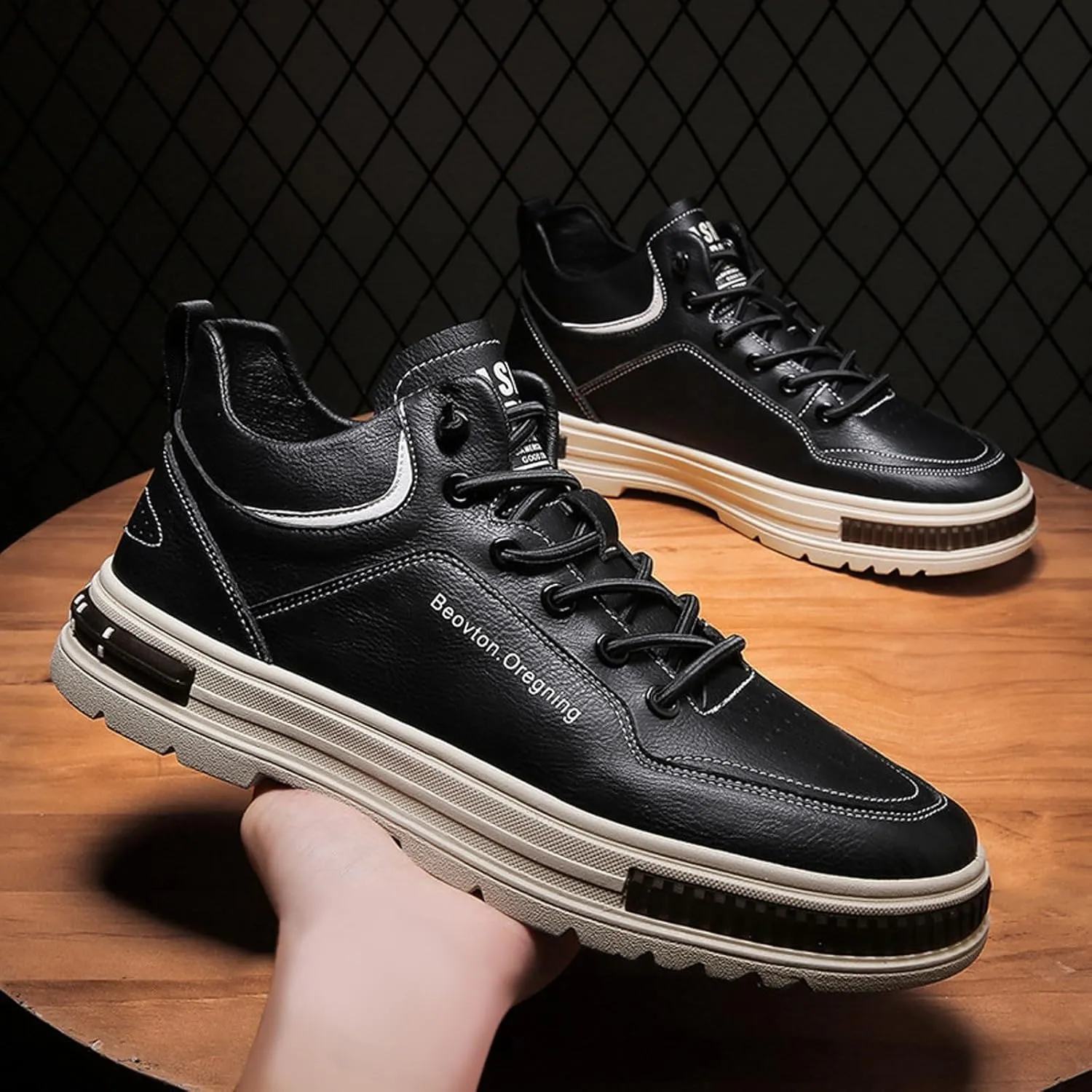 Slip on Walking Shoes Men Comfortable PU Leather Memory Foam Breathable Fashion Sneakers Non Slip Arch Support Cushioning Training Gym Shoes Wide Width