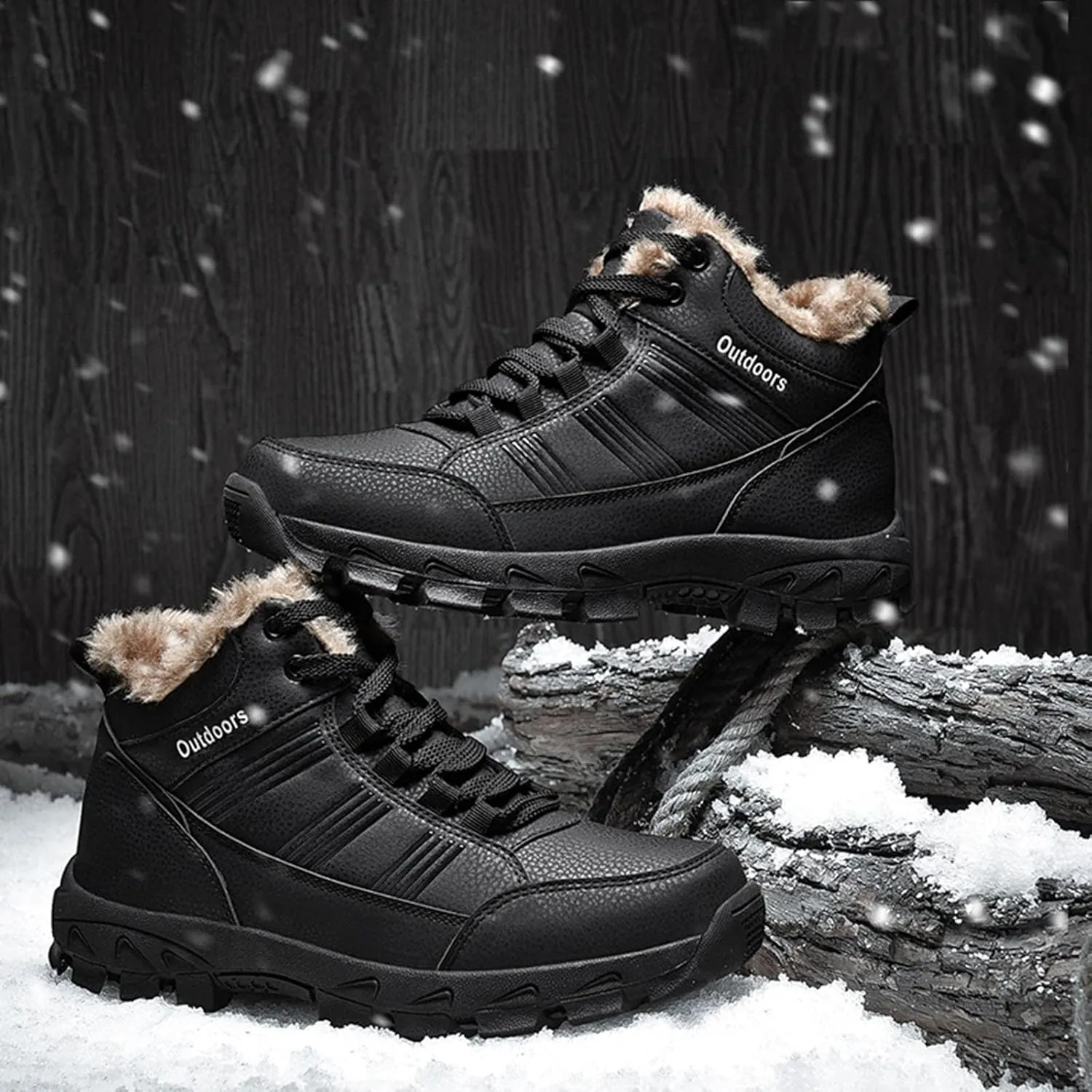 Snow Boots for Men Warm Furry Lined Footwear Waterproof Outdoor Lightweight Winter Boots Non-slip Lace Up Ankle Boots for Cold Weather Hiking Boot Trekking Boots