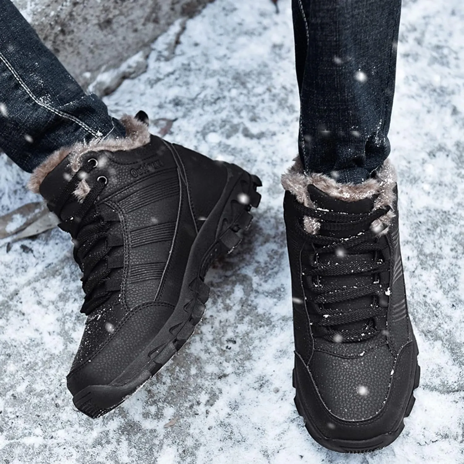 Snow Boots for Men Warm Furry Lined Footwear Waterproof Outdoor Lightweight Winter Boots Non-slip Lace Up Ankle Boots for Cold Weather Hiking Boot Trekking Boots