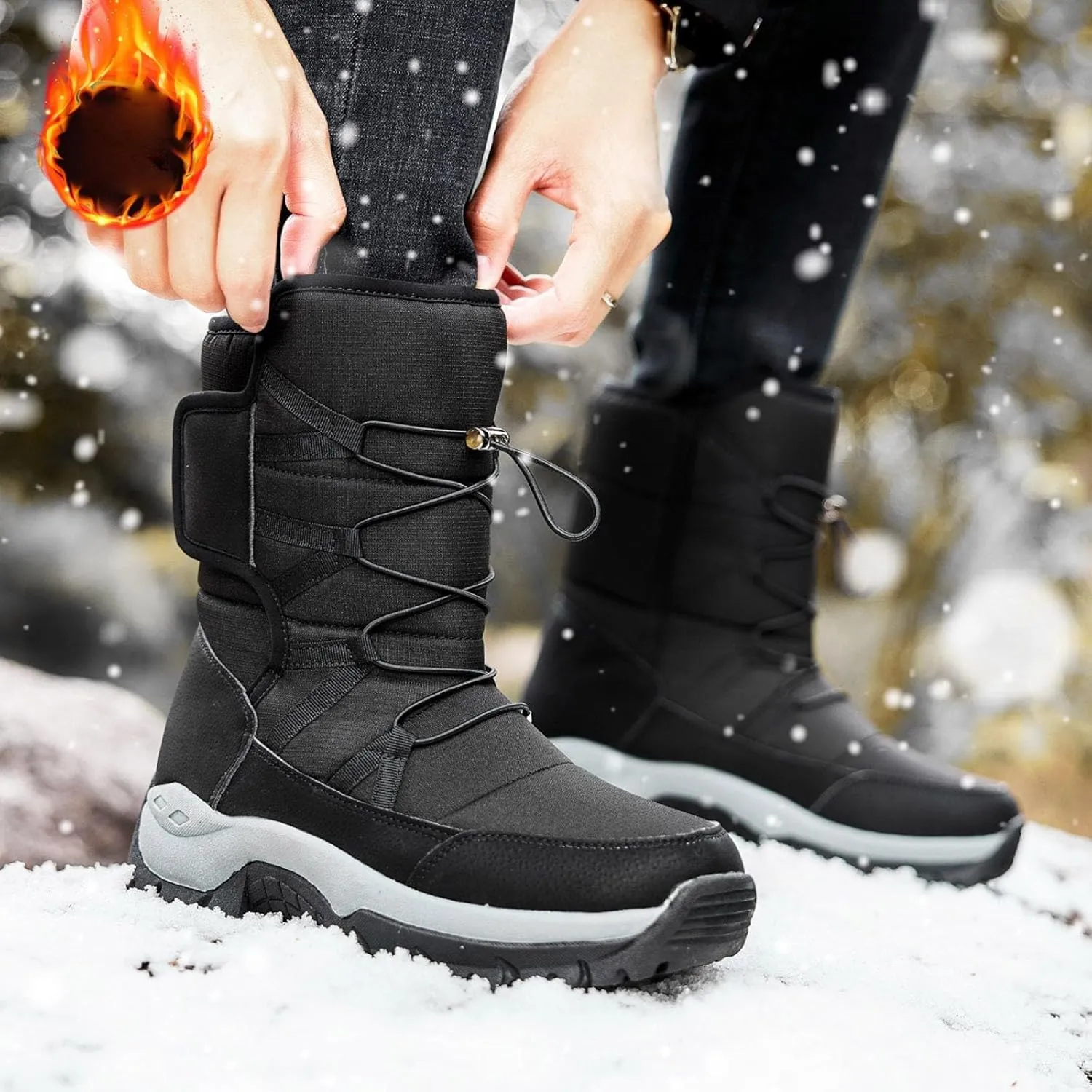 Snow Boots for Men Warm Furry Lined Footwear Waterproof Outdoor Lightweight Winter Boots Slip on Ankle Booties Non-slip Climbing Shoes Hiking Boots