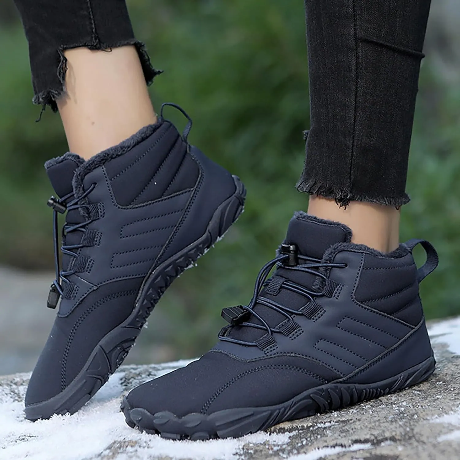 Snow Boots for Men Waterproof Winter Boots Lace Up Non Slip Warm Fur Booties Winter Casual Slip on Ankle Boots Comfortable Winter Shoes Trekking Hiking Boots