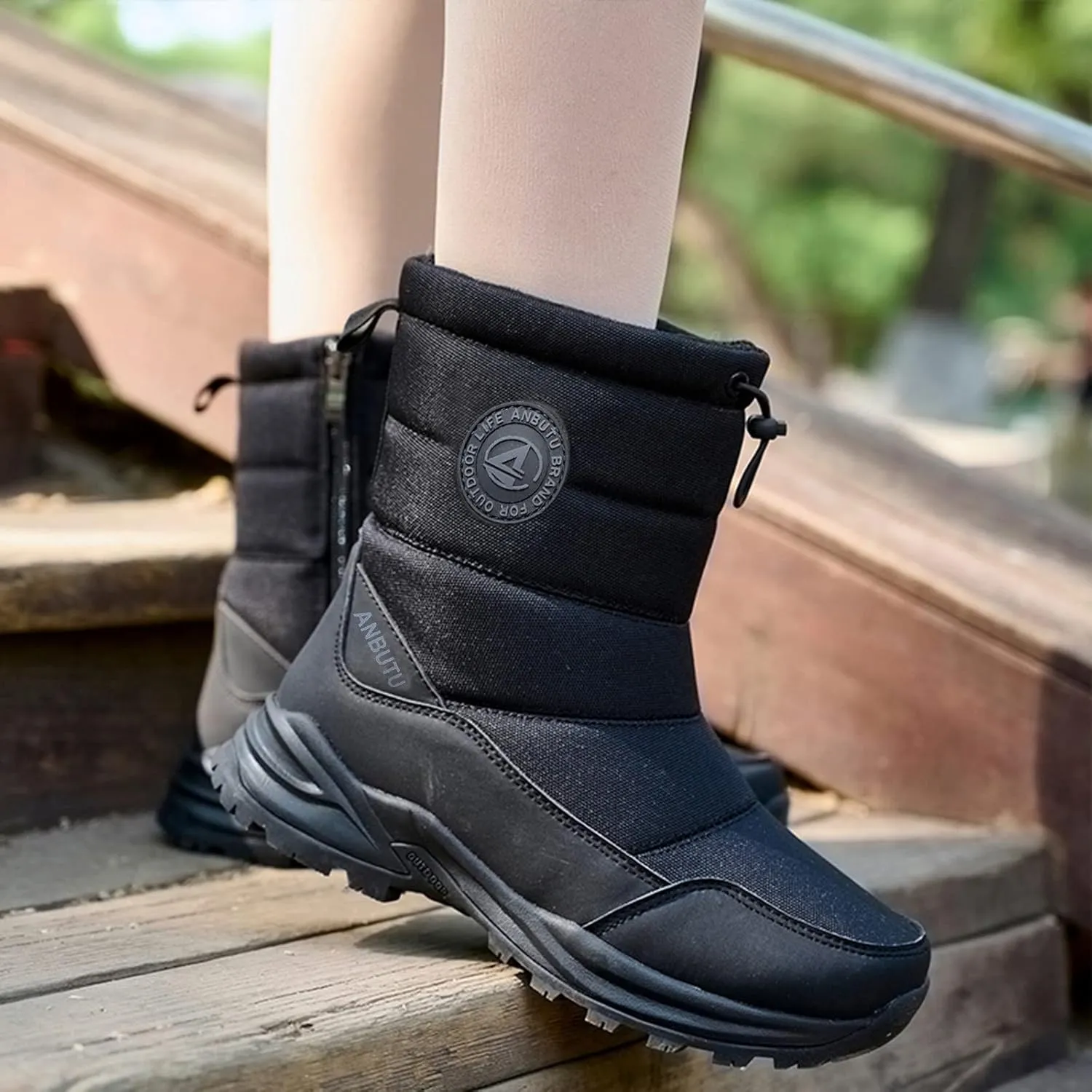 Snow Boots Men Warm Furry Lined Footwear Waterproof Outdoor Lightweight Winter Boots Slip on Ankle Booties Non-slip Hiking Boot Trekking Boots