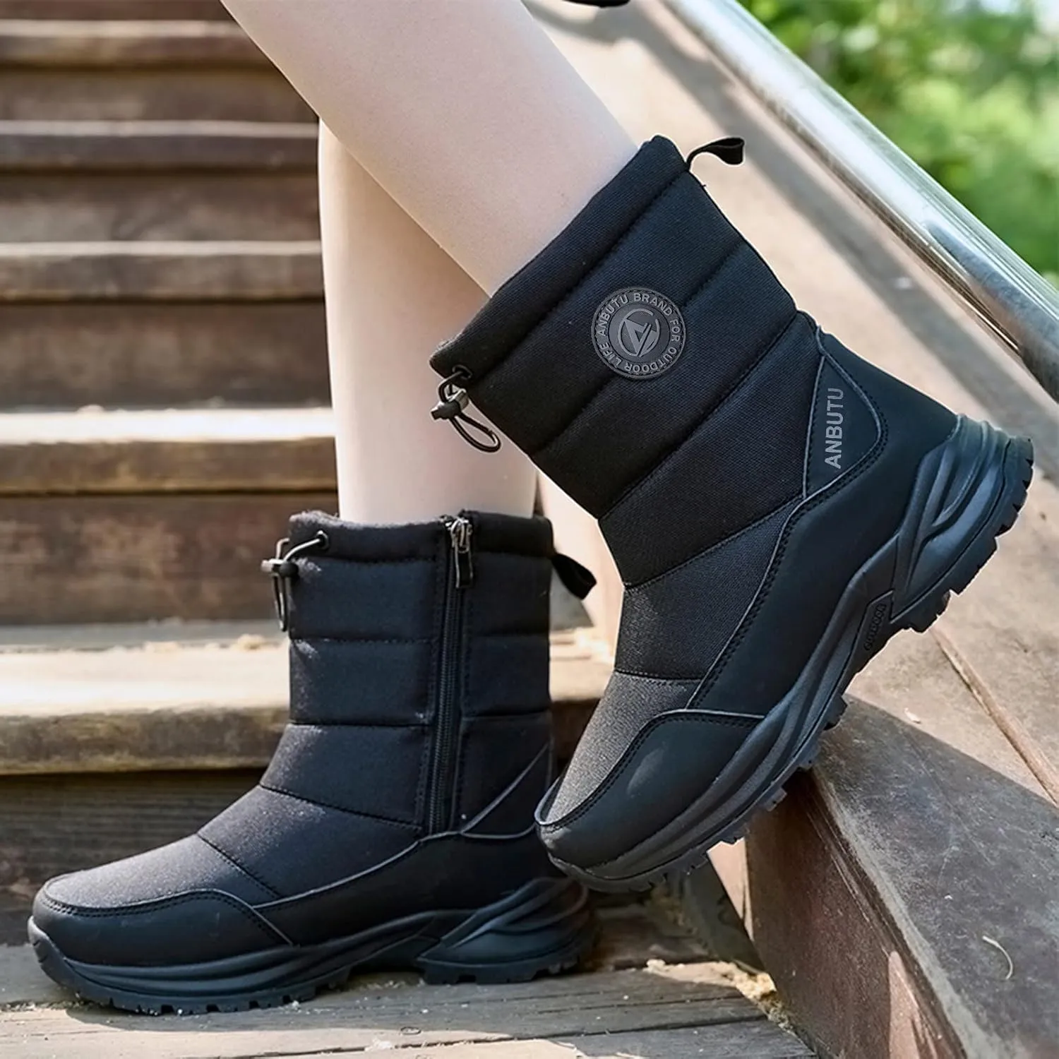 Snow Boots Men Warm Furry Lined Footwear Waterproof Outdoor Lightweight Winter Boots Slip on Ankle Booties Non-slip Hiking Boot Trekking Boots